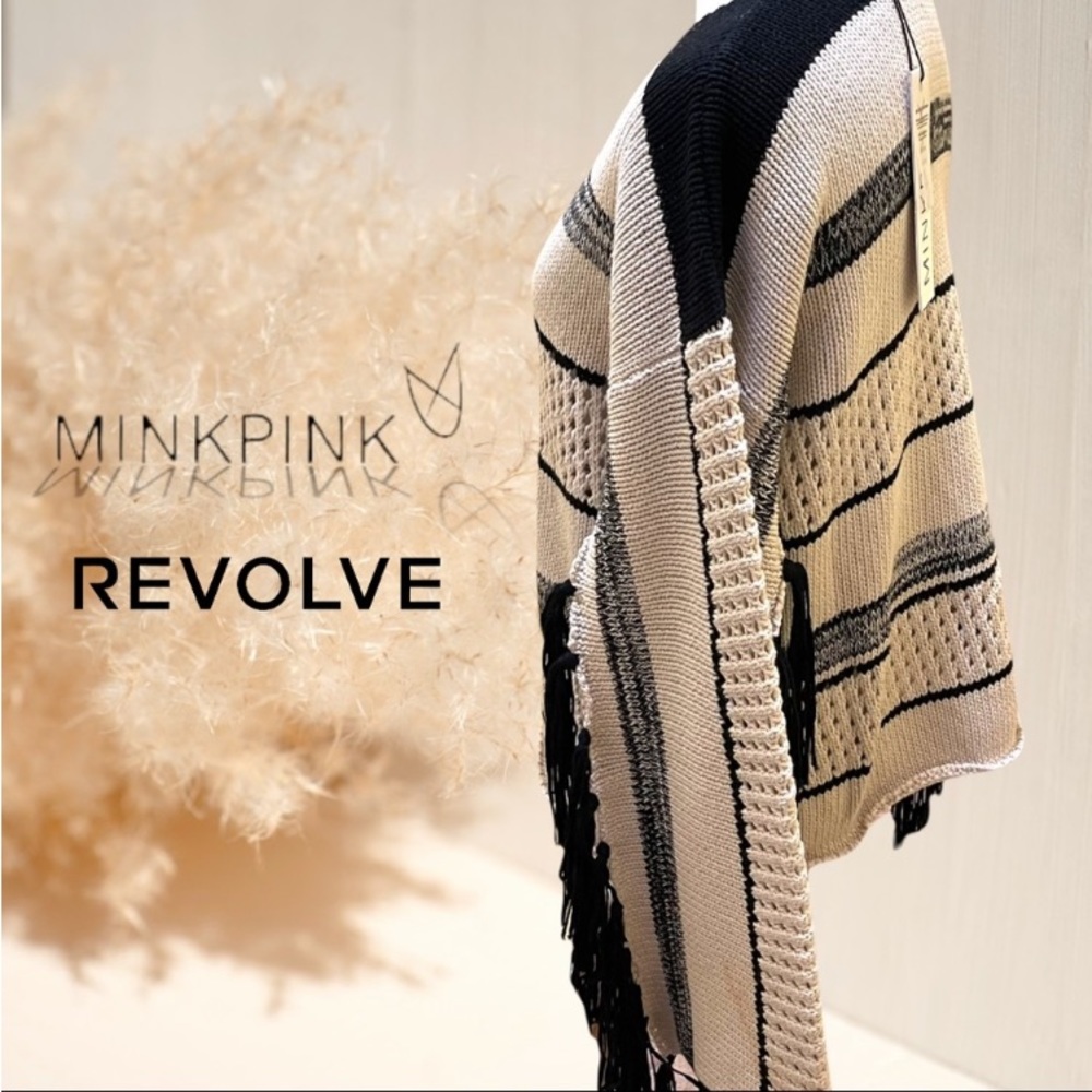 MINKPINK NEW Kingdom Black Tan Fringe Open Under Arm Sweater Unique XS
